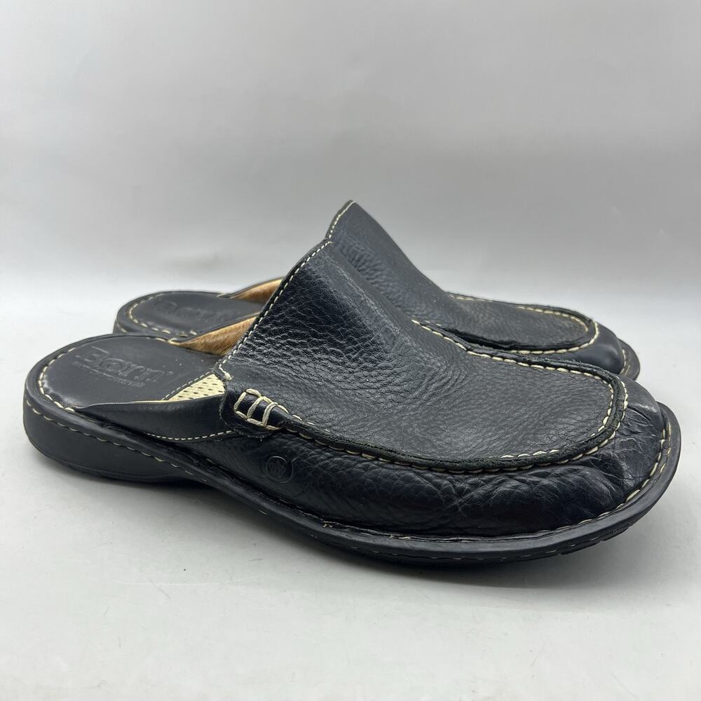 Born Casual Leather Mule Shoes Men Size 10 Black Comfort Slip On Vintage Clogs